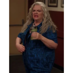 Girls5eva S03 Paula Pell Blue Textured Jumpsuit