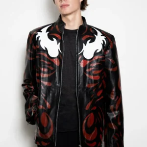Bold Red Leather Jacket with Maximum Carnage Design for Men