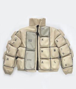 White-Keyboard-Print-Puffer-Jacket-2