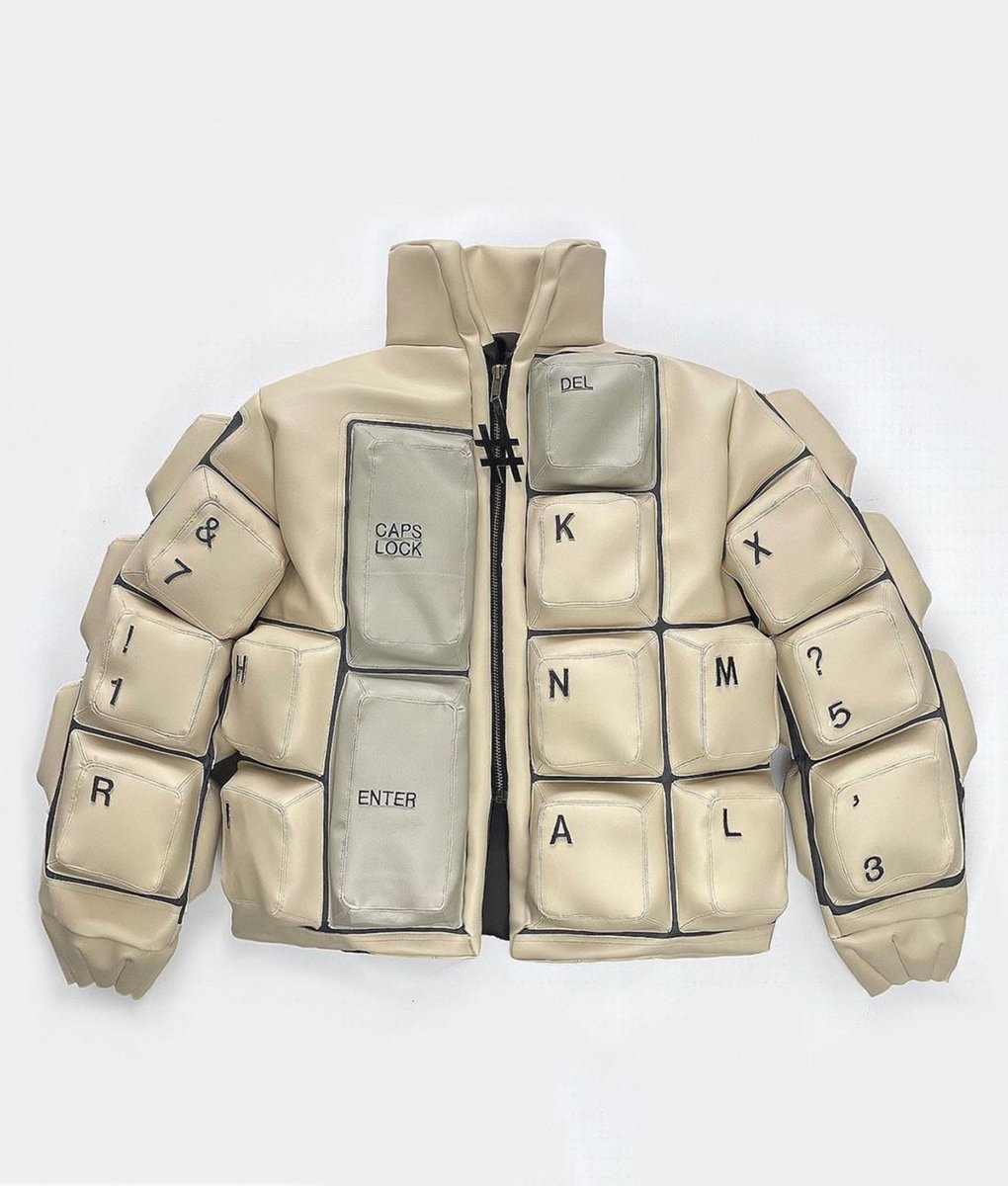 White-Keyboard-Print-Puffer-Jacket-2