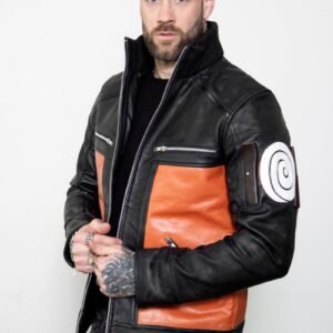 Men’s Naruto Shippuden Leather Jacket – Vibrant Orange Design
