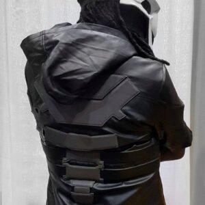 Men’s Reaper-Inspired Black Leather Trench Coat with Vest