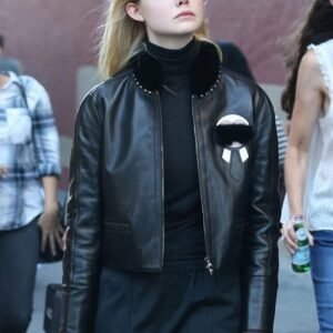 Elle Fanning Fur Leather Jacket