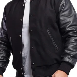 Mens Varsity Base Black Bomber Leather Jacket