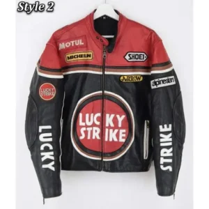 Lucky Strike Red and Black Motorcycle Leather Jacket