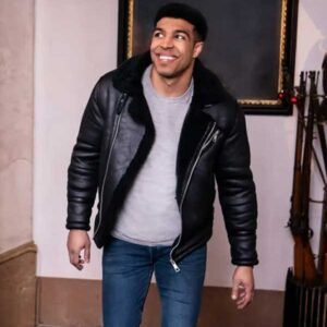 12 Dates Of Christmas Chad Savage leather jacket inspired by the movie character's stylish look.