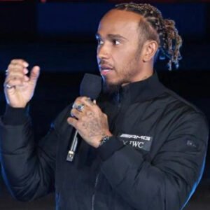 Lewis Hamilton 2023 Las Vegas Grand Prix AMG IWC jacket Formula 1 racing outfit Description: