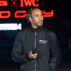 2023 F1 Las Vegas GP Lewis Hamilton AMG IWC racing jacket black stylish outerwear