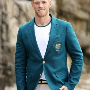 style Australian Olympic blazer 2024 green gold athlete uniform formal jacket