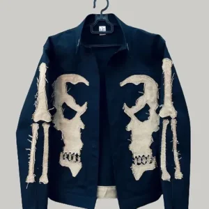 Marvel Ghost Rider inspired denim jacket with flaming skull design vibe