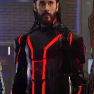 Jared Leto Tron Ares 2025 black leather jacket inspired by sci-fi movie costume
