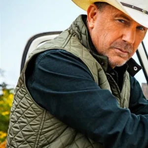 John Dutton Yellowstone Kevin Costner green quilted vest ranch style TV series sleeveless jacket