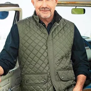 Yellowstone John Dutton green quilted vest Kevin Costner cowboy ranch style sleeveless outerwear