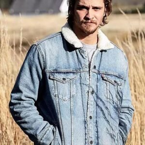 Kayce Dutton Yellowstone Luke Grimes denim jacket inspired rugged blue cotton western style coat