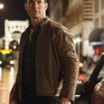 Tom Cruise Jack Reacher leather jacket brown rugged style inspired by the action movie character.