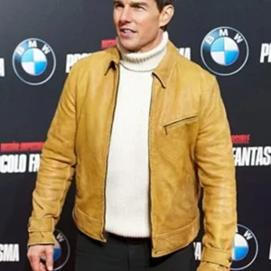 Tom Cruise Mission Impossible 4 premiere beige brown leather jacket stylish outfit