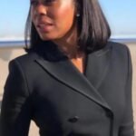 Willa Hayes Yellowstone grey coat western ranch style women long elegant wool coat outfit